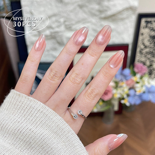 Elegant Dreams Medium Oval Shaped Pink Transparent Press On Nail Set with Glossy Finish
