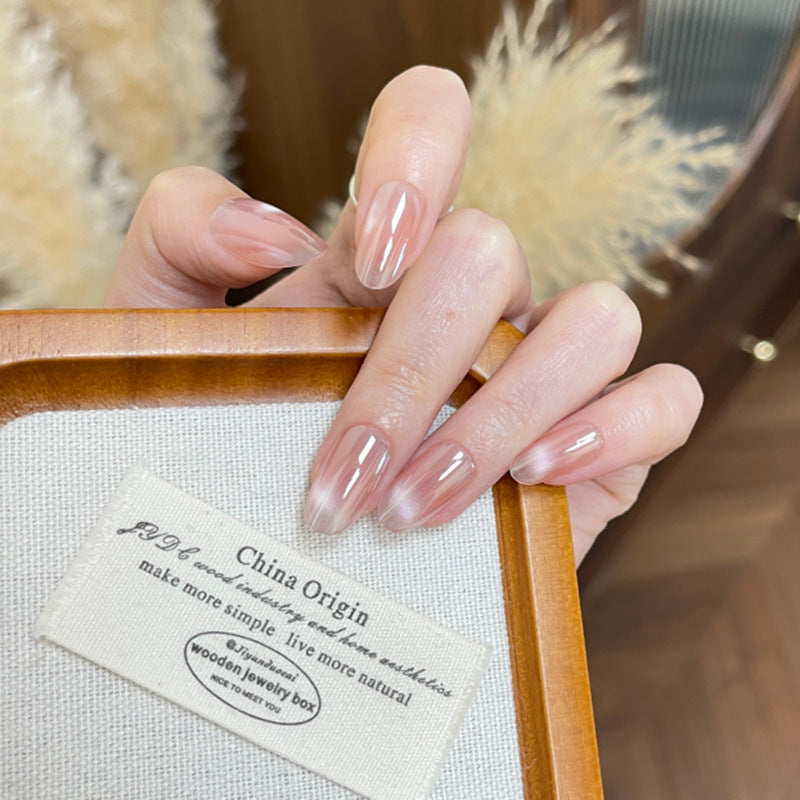 Whimsical Elegance Medium Oval Blush Ombre Press On Nail Set with Glossy Finish
