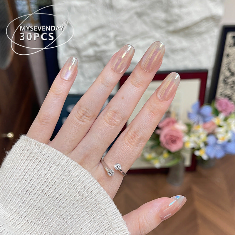 Dreamy Elegance Medium Oval Champagne Nails with Iridescent Shine