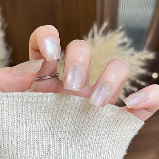 Whimsical Elegance Short Square Translucent Pearl with Iridescent Shine Press On Nail Set