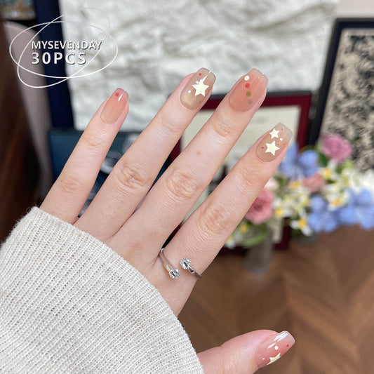 Whimsical Afternoon Short Square Beige with Star Accents Press On Nail Set