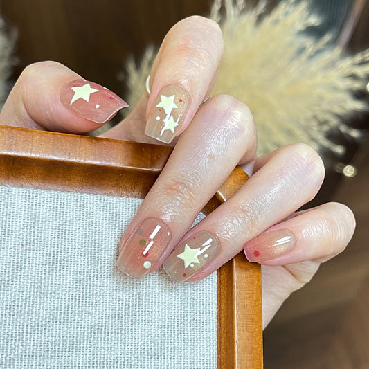 Starlit Dream Press On Nail Set Medium Square Transparent with Charming Star and Decor Elements