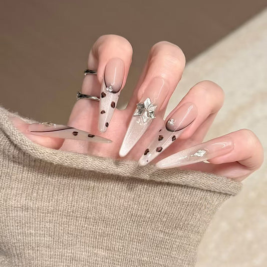 Chic Enchantment Long Stiletto Pink Ombre with Shimmering Embellishments Nail Set