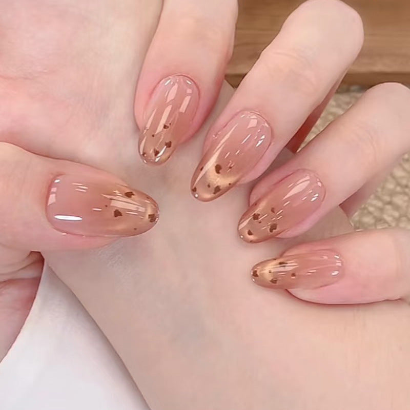 Autumn Elegance Medium Almond Sandy Brown Ombre with Glitter Accent Press-On Nail Set