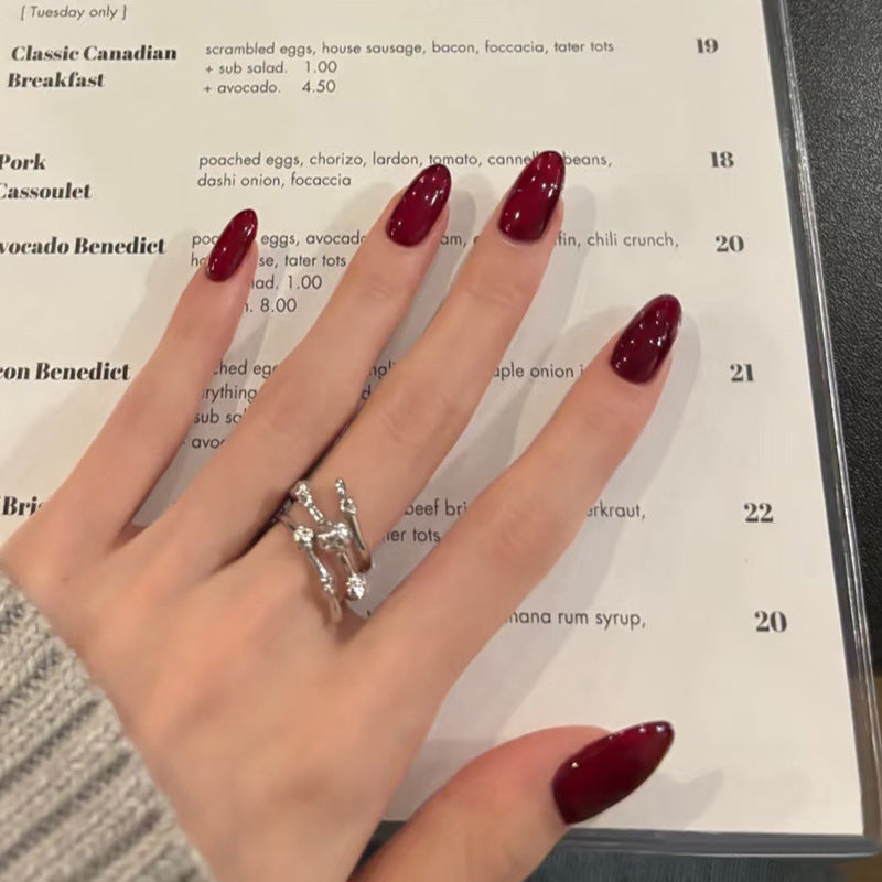 Glamorous Burgundy Medium Almond Shape Press On Nail Set with Glossy Finish