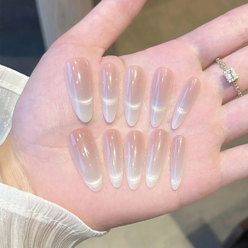 Elegant Serenity Long Almond Clear Gradient Press-On Nails with Glossy Finish