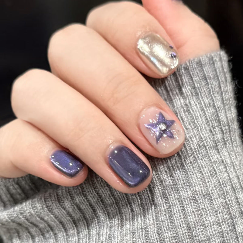 Celestial Charm Short Square Purple with Shimmering Star Accent Press On Nail Set