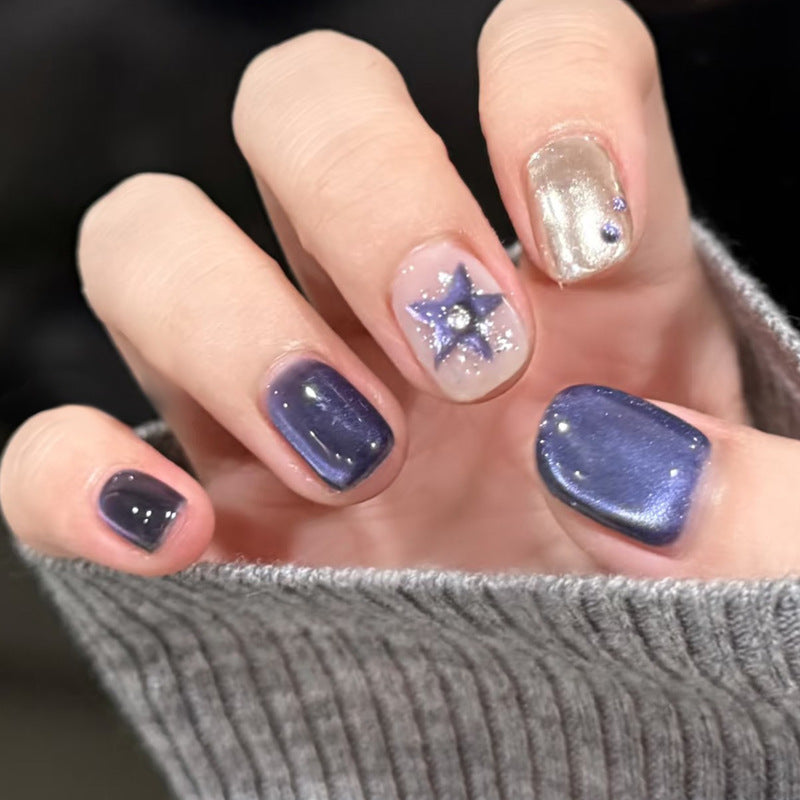 Celestial Charm Elegant Short Square Purple Glittery Press On Nail Set