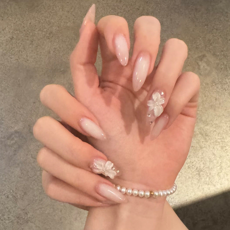 Floral Serenity Long Almond Pink Press on Nail Set with Elegant Flower Details