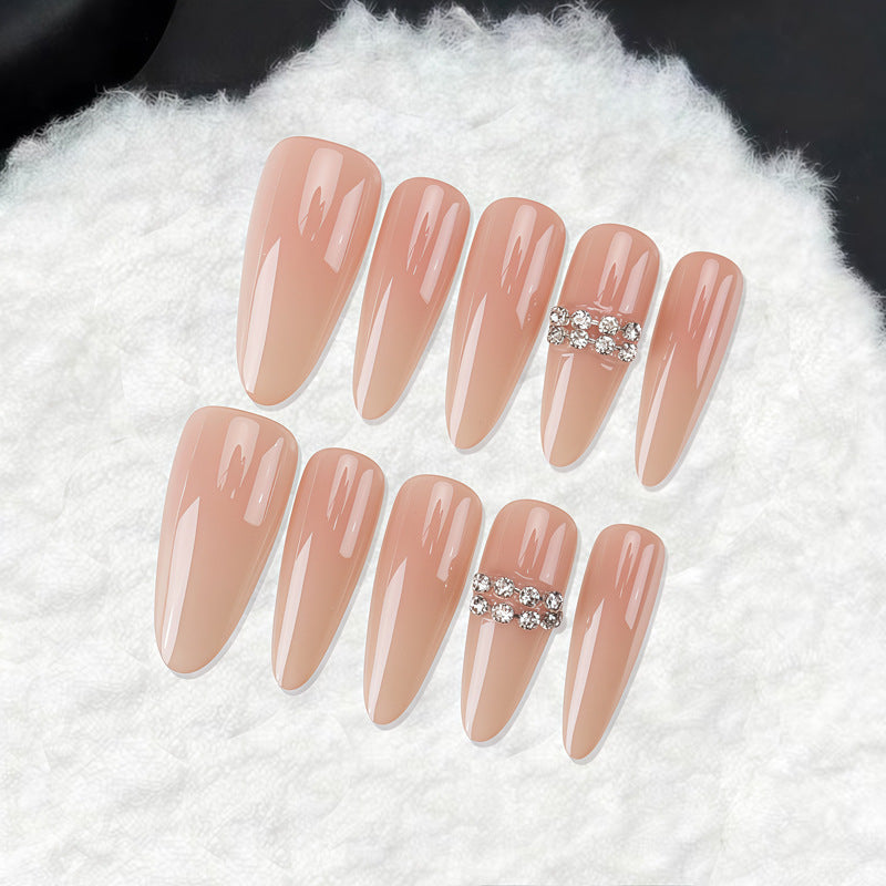 Elegant Temptation Long Stiletto Almond Soft Pink with Sparkling Rhinestone Accent Press On Nail Set