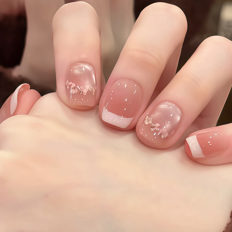 Blossoming Elegance Short Square Pink with Floral Design Press On Nail Set