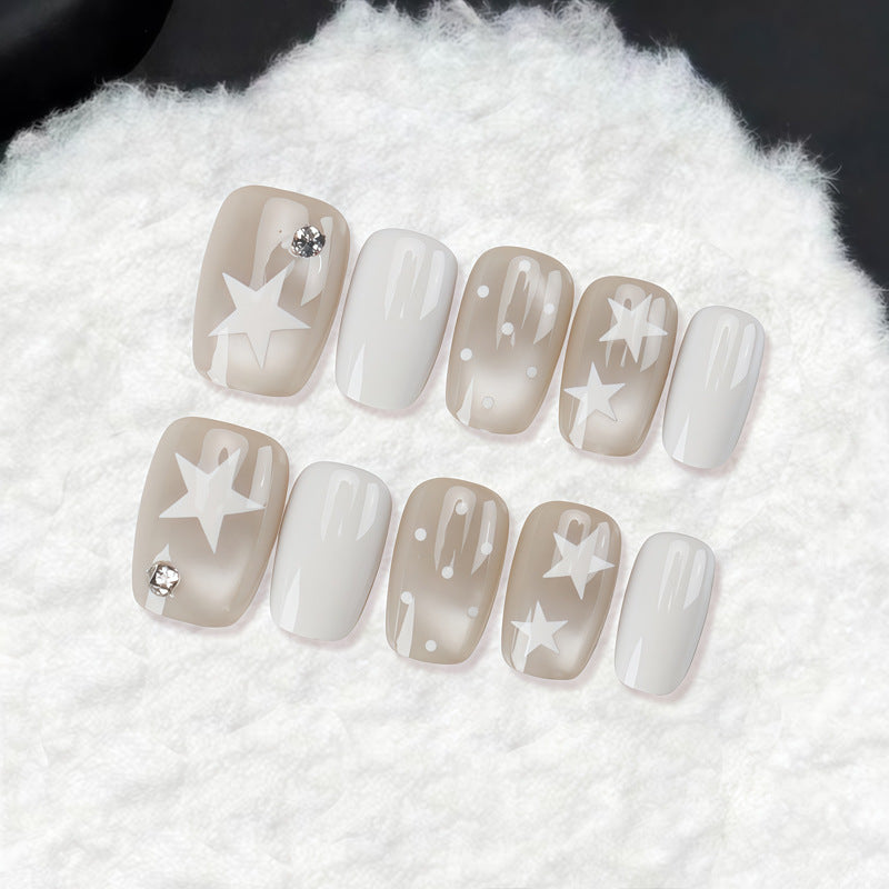 Celestial Dreams Press On Nail Set Short Square Shape Neutral Color Starry Feature