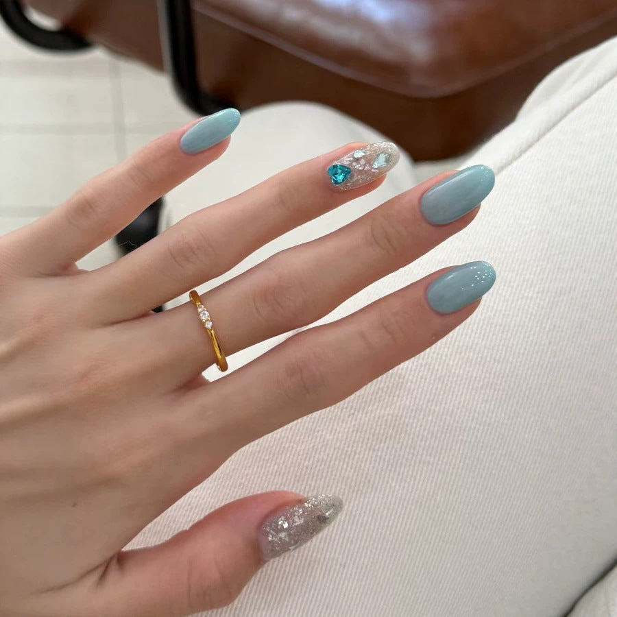 Charming Ocean Vibes Medium Oval Blue Press On Nail Set with Glitter Accents