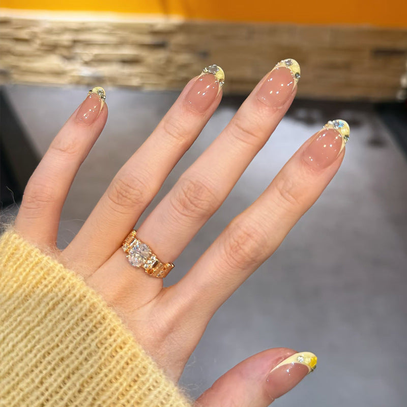 Sunny Delight Medium Round Yellow Tips with Glitter Press On Nail Set