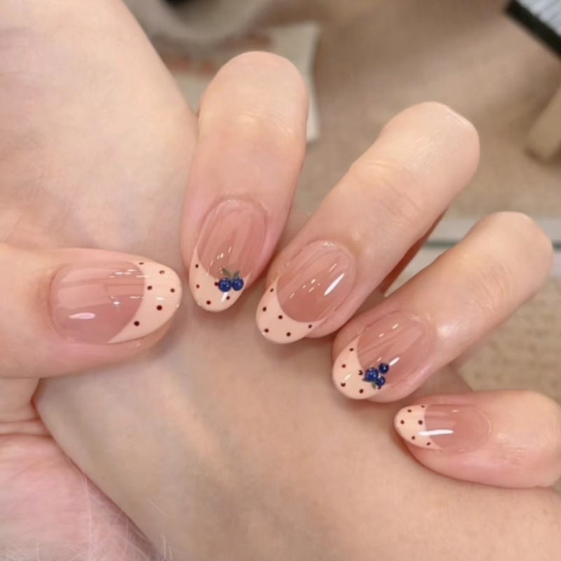 Berry Delight Short Oval Blush Pink with Charming Blueberry Accents Press On Nail Set