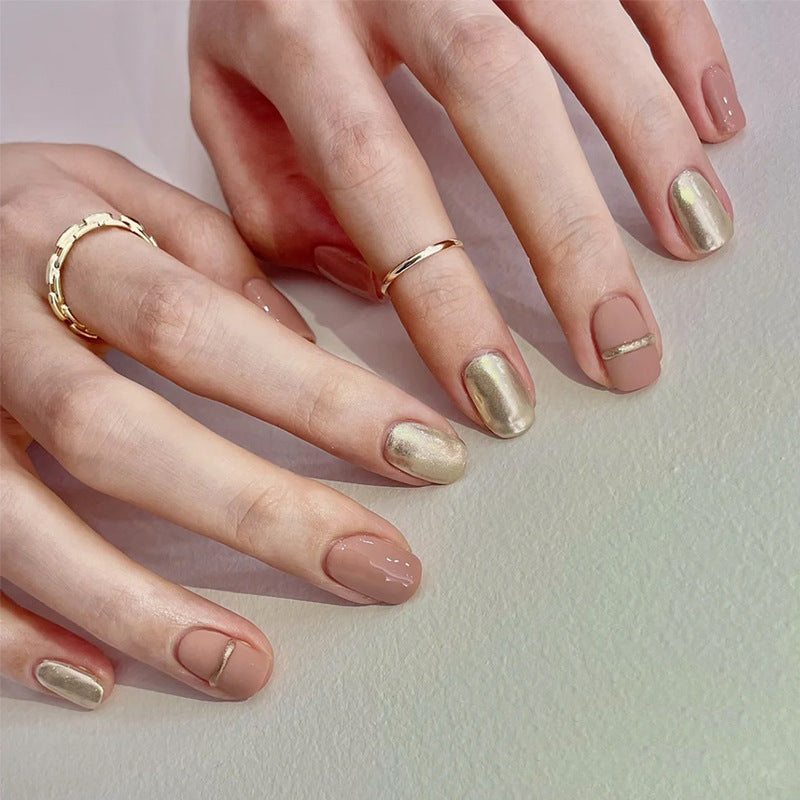 Glamorous Radiance Medium Square Soft Pink with Metallic Gold Accent Press On Nail Set