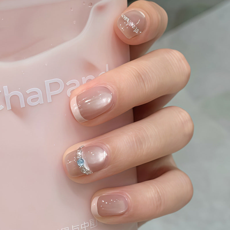 Elegant Serenity Short Square Translucent with Sparkling Accents Press On Nail Set