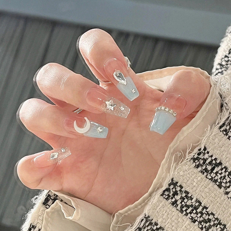 Celestial Dream Long Coffin Blue Sparkling Accents Press On Nail Set