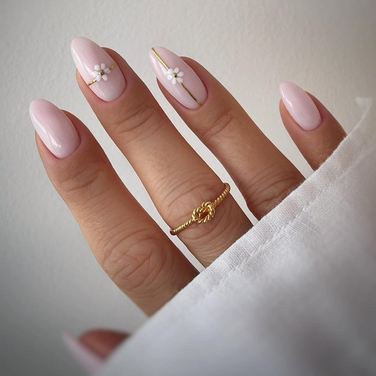 Blush Elegance Medium Almond Soft Pink with Floral Accent Nail Set
