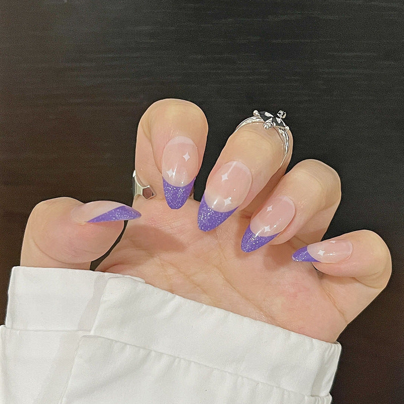 Enchanted Twilight Long Almond Purple Sparkle Press On Nail Set