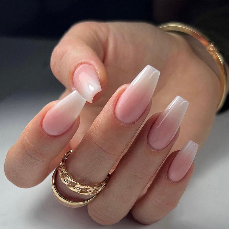 Blossom Dream Long Coffin Pink Ombre Press On Nail Set with Glossy Finish