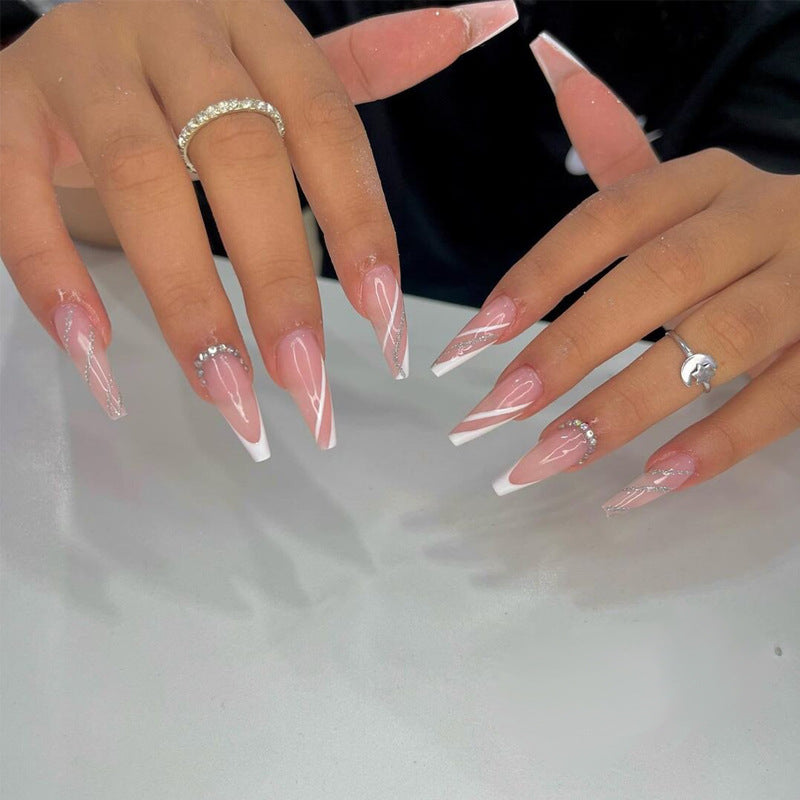Glamorous Elegance Long Stiletto Pink Press On Nail Set with Stunning Rhinestone Accents