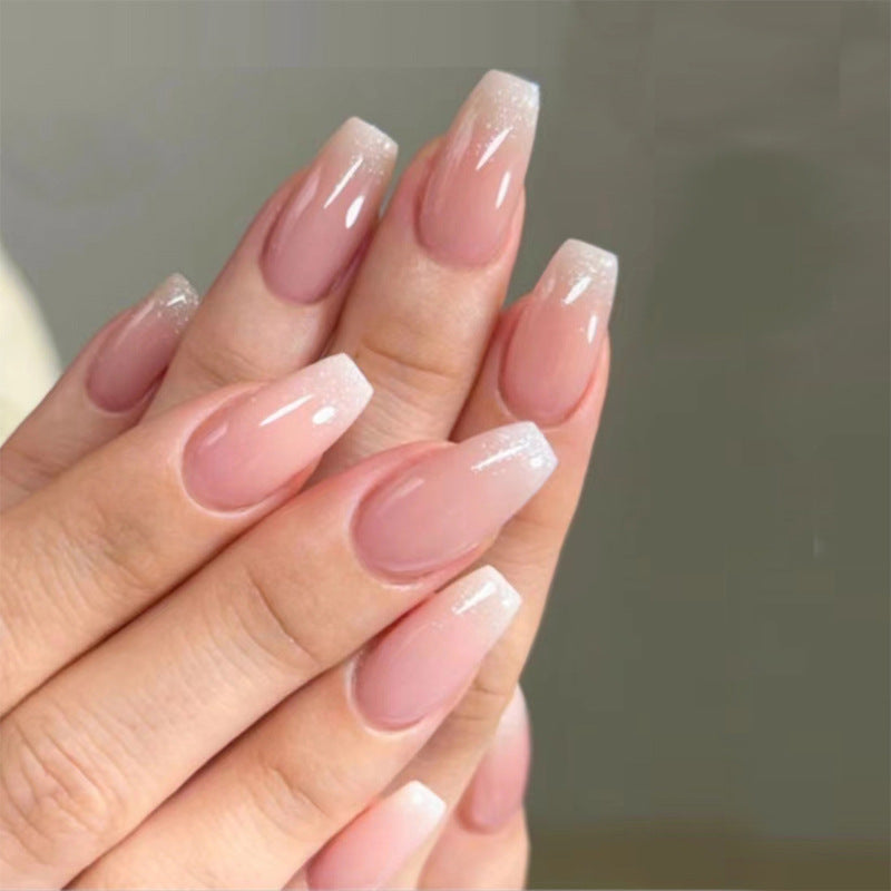 Glamorous Elegance Medium Coffin Blush Pink Ombre Design with Sparkling Tips Press On Nail Set