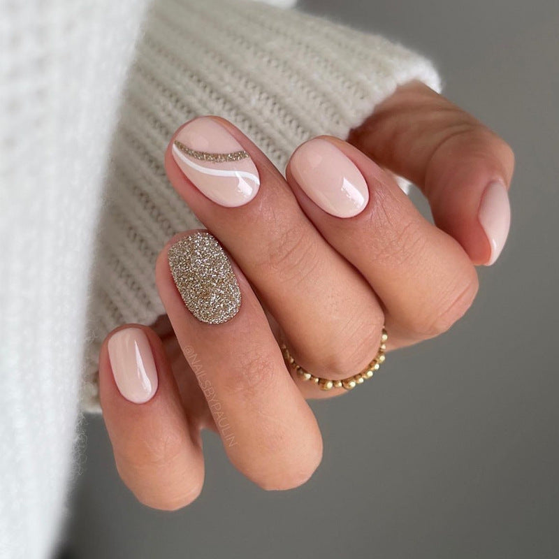 Glamorous Elegance Short Squoval Blush with Sparkling Accent Nail Press On Nail Set