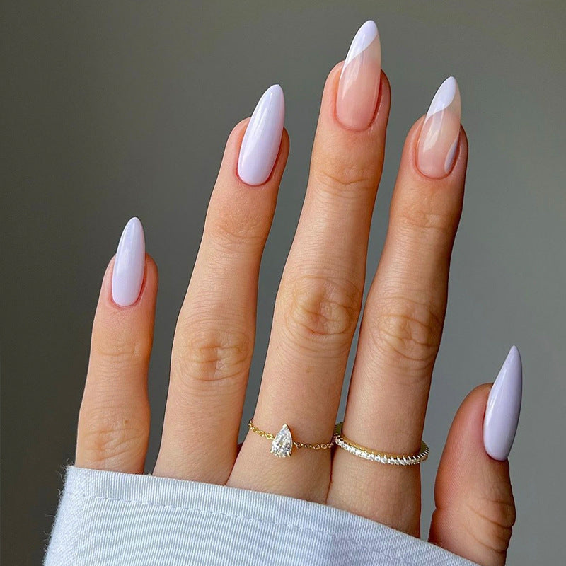 Enchanted Garden Long Almond Lavender Press On Nail Set with Iridescent Tips