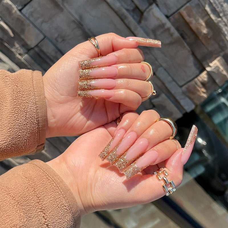 Glamorous Elegance Long Square Pink Nails with Glittery Accents