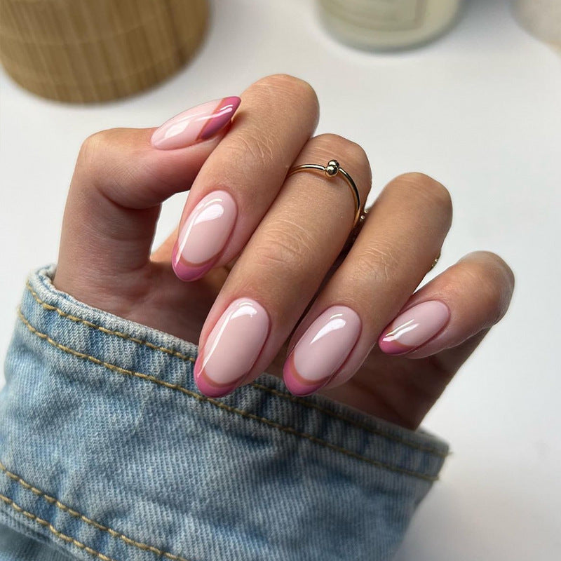 Elegant Blossom Medium Oval Pink Ombre French Tip Press On Nail Set