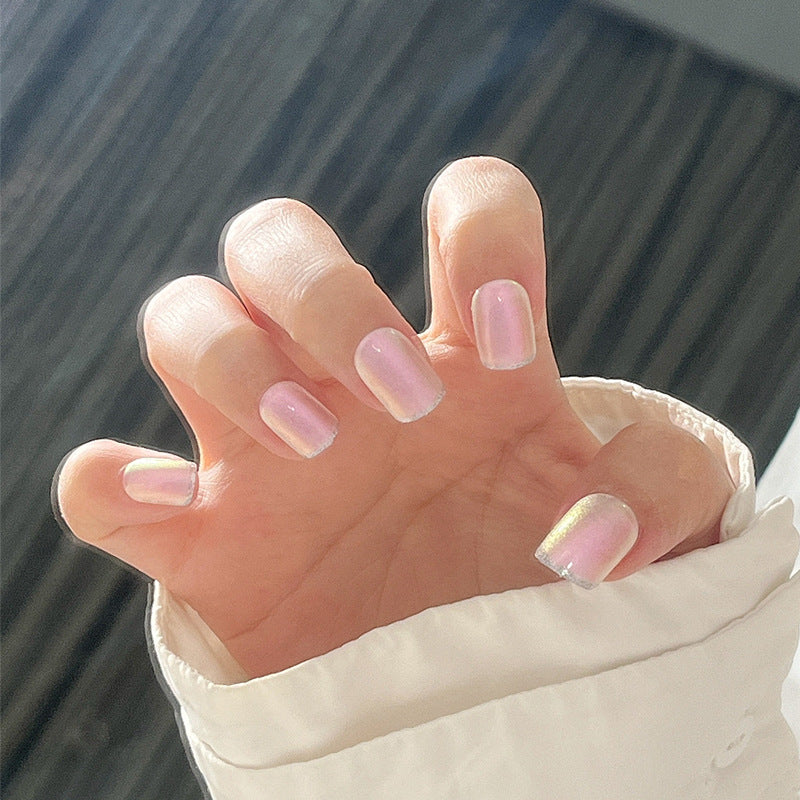 Whimsical Dream Press On Nail Set in Short Square Shape with Soft Pink Color and Iridescent Shine Feature