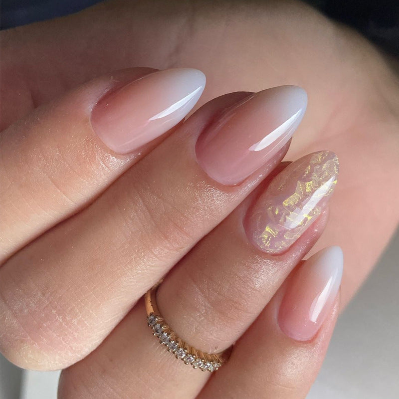 Dreamy Elegance Short Almond Blush Pink with Iridescent Accent Nail Set