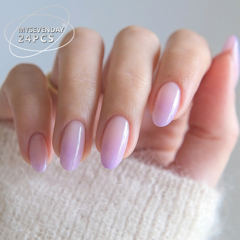 Dreamy Lavender Ombre Short Almond Shaped Press On Nail Set with Sparkling Finish
