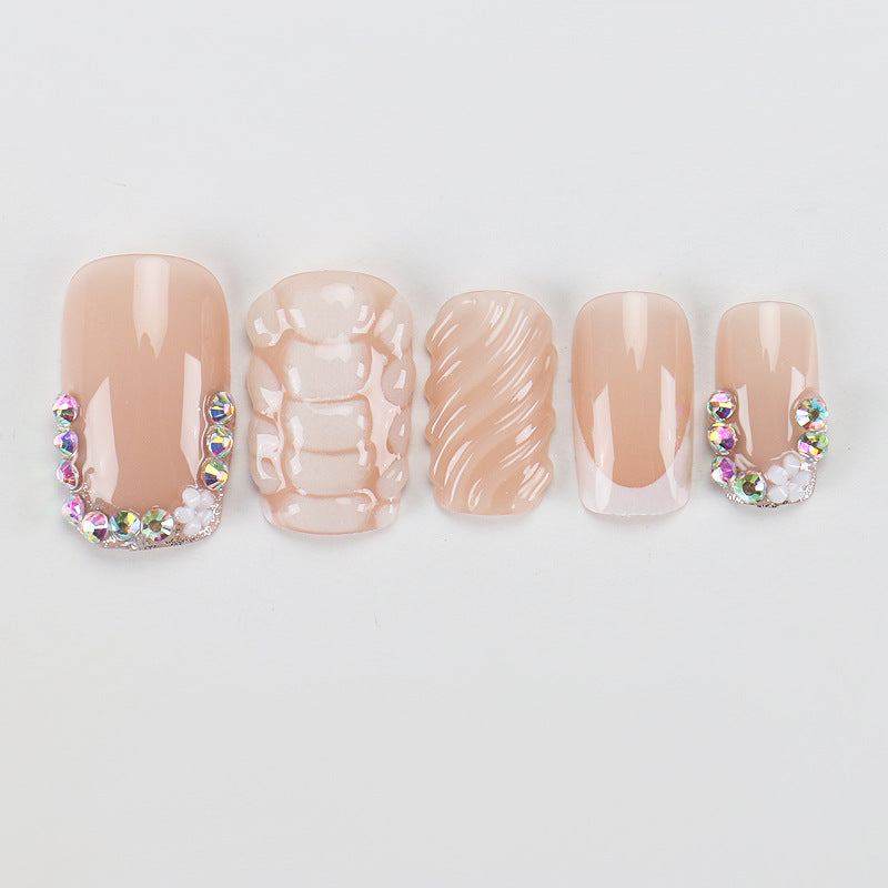 Glamorous Elegance Short Square Pink Press On Nail Set with Unique Gemstone Accent