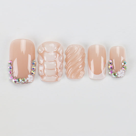 Glamorous Elegance Short Square Pink Press On Nail Set with Unique Gemstone Accent