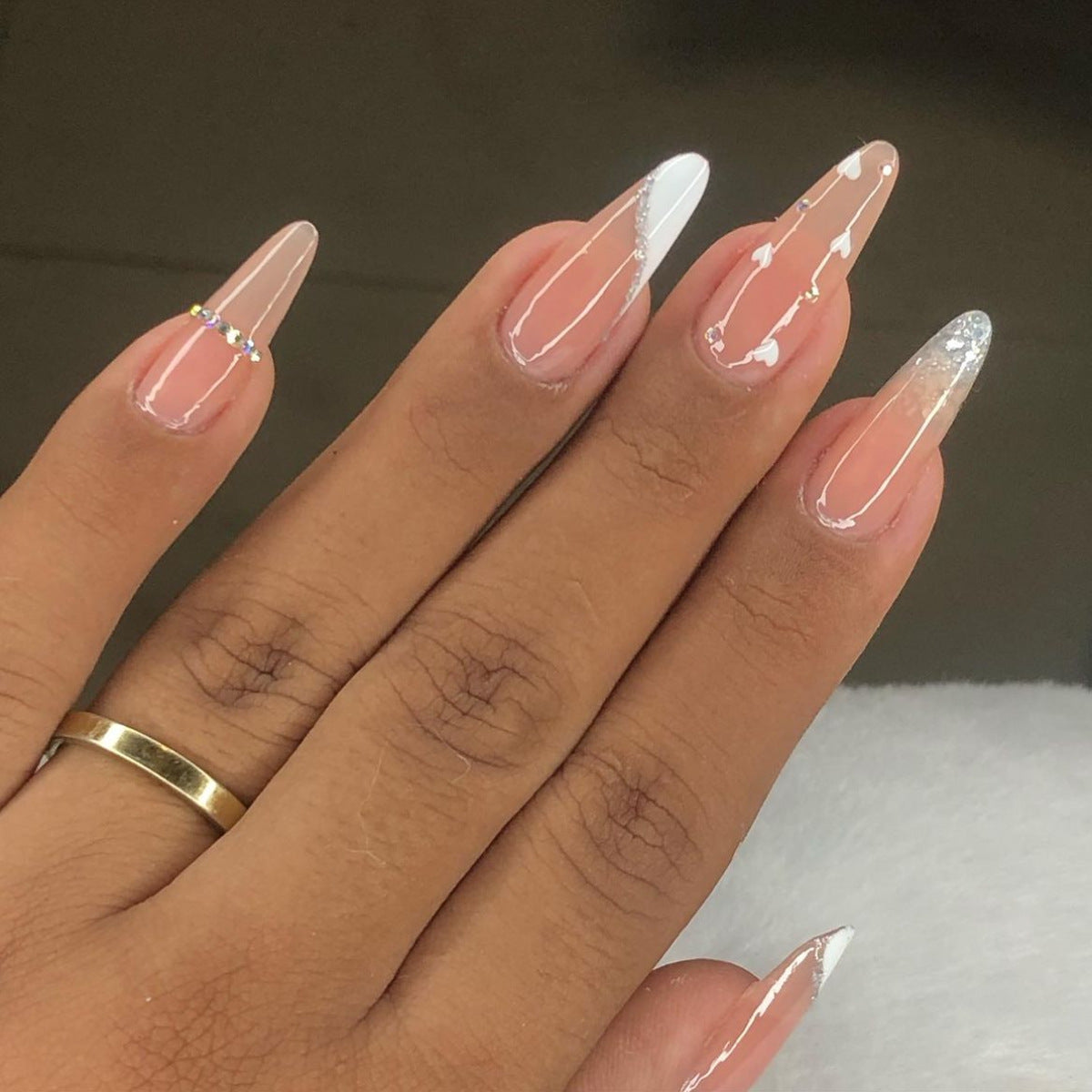 Elegant Dreamy Long Almond Shape Soft Pink with Dazzling Glitter Accent Press on Nail Set
