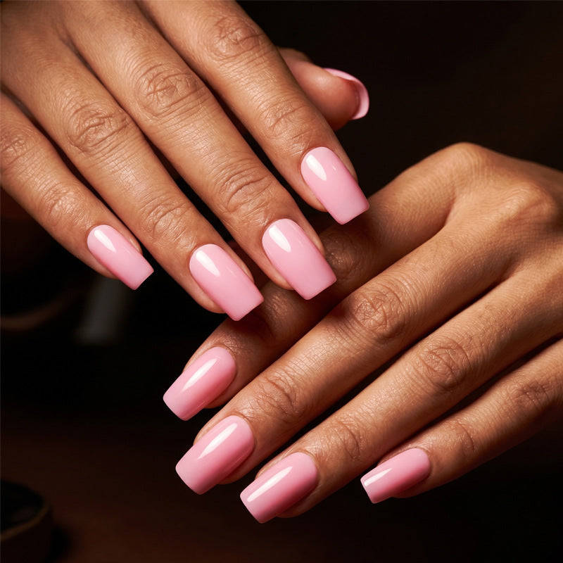 Elegant Blossom Medium Square Pink Glossy Press on Nail Set with Easy Application Feature