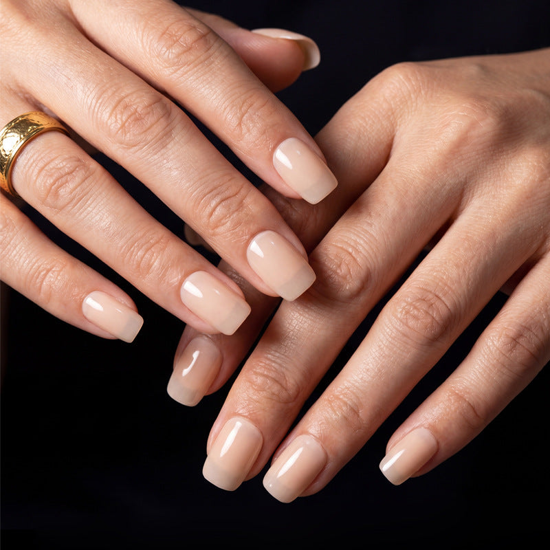 Elegant Essence Short Square Beige Glossy Press On Nail Set
