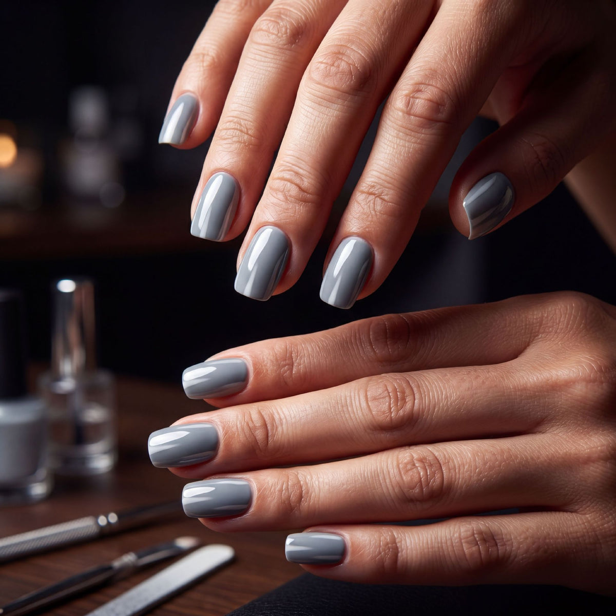Elegant Minimalism Short Square Gray Glossy Nail Set with Luxurious Shine