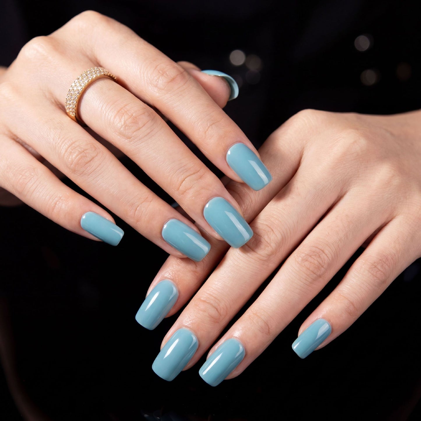 Serene Ocean Vibes Short Square Blue Glossy Press On Nail Set