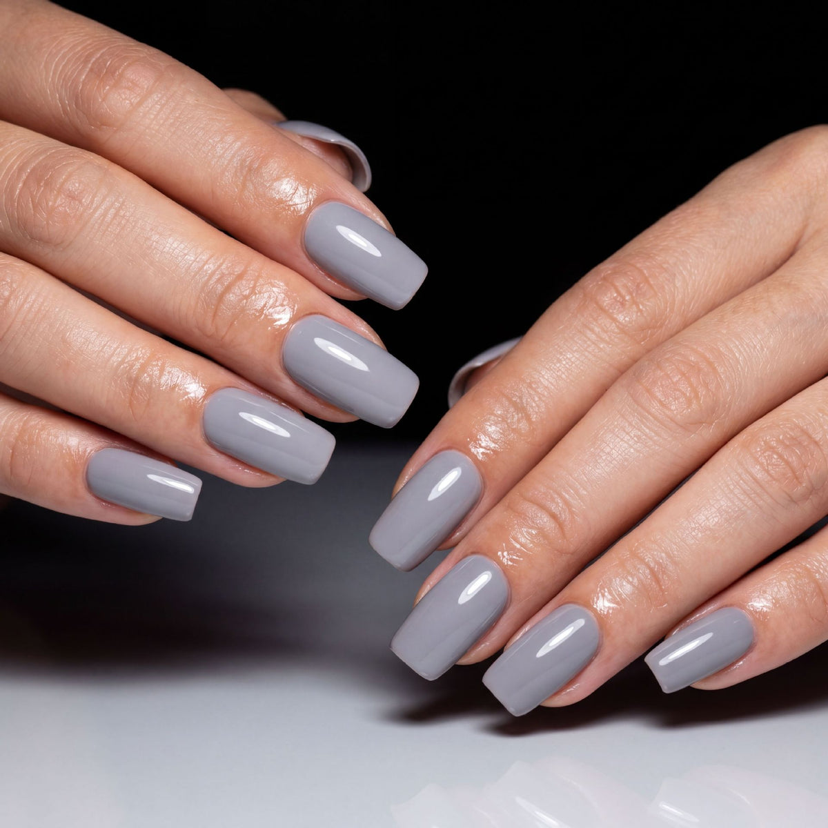 Chic Elegance Long Square Grey Glossy Press-On Nail Set with Salon Finish
