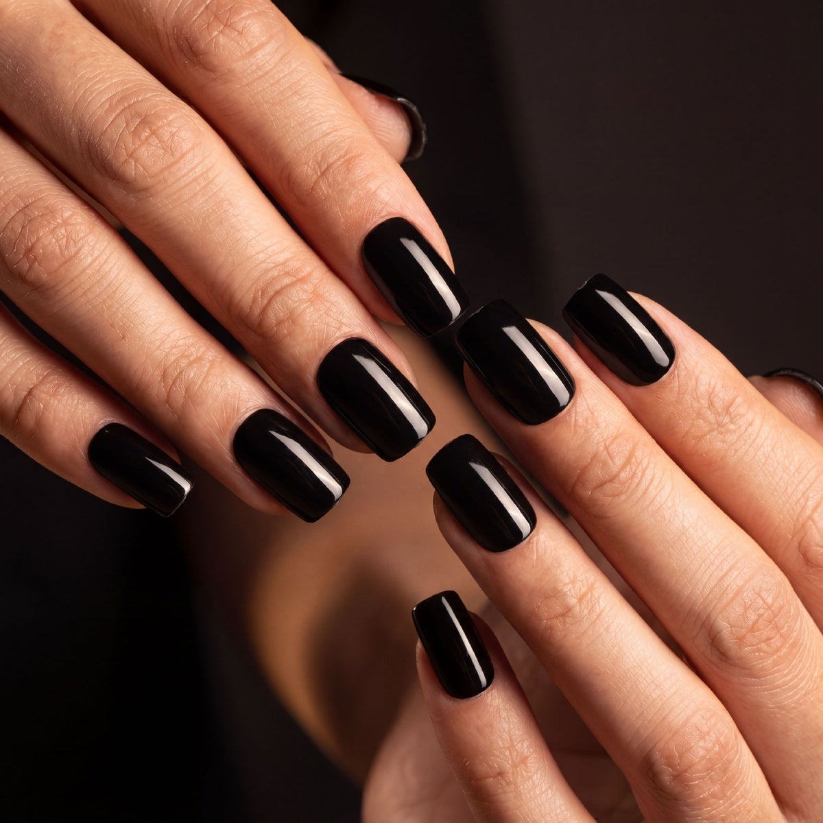 Mystical Midnight Glamour Short Square Black Press On Nail Set with Glossy Finish