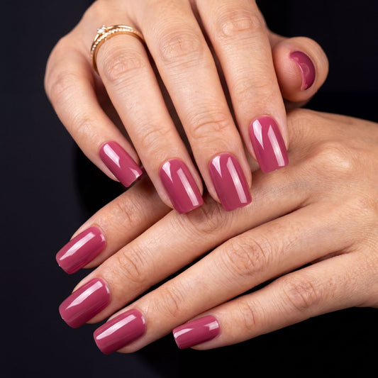 Elegant Blossom Medium Square Mauve Press-On Nails with Glossy Finish