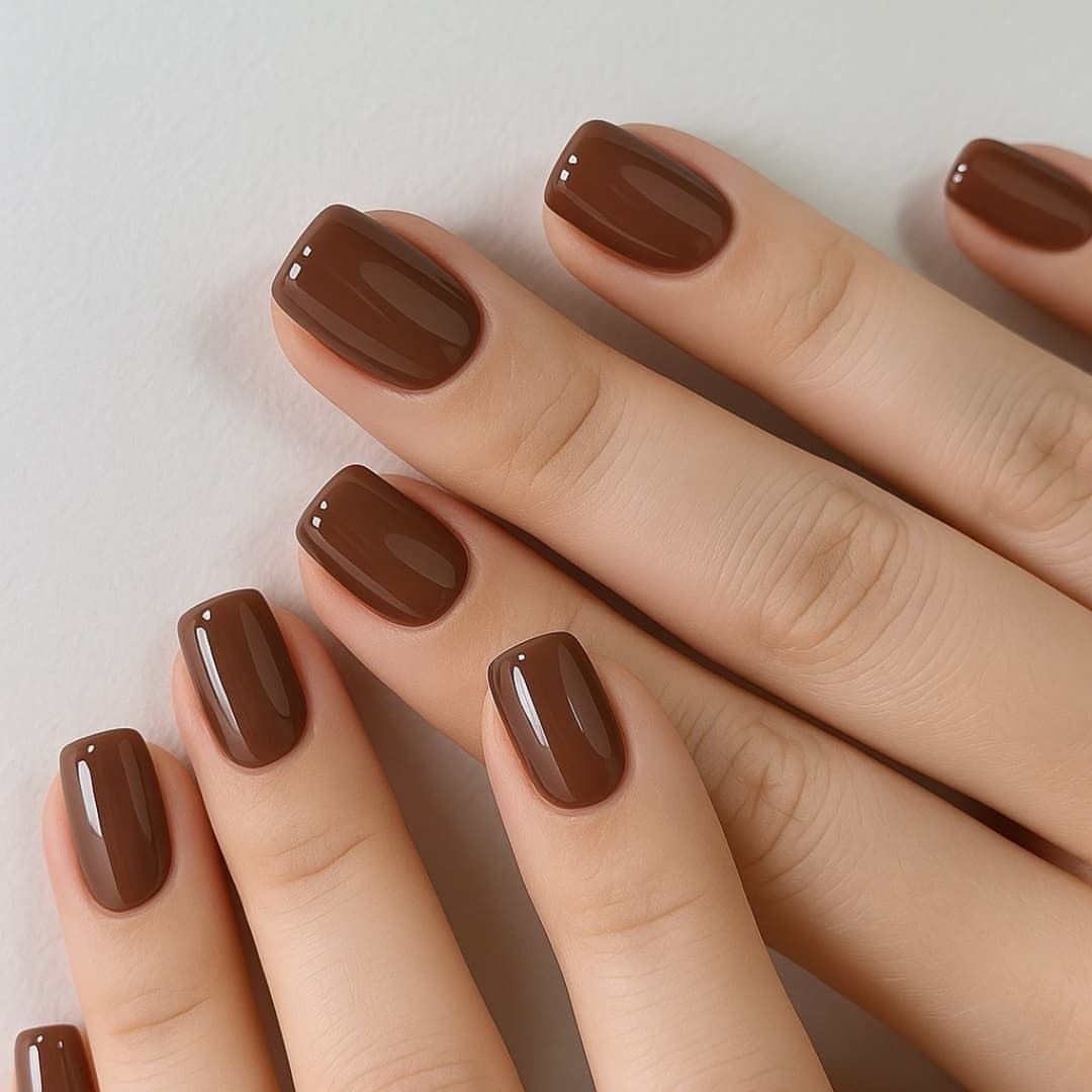 Elegant Earthy Delight Short Square Rich Cocoa Finish Press On Nail Set
