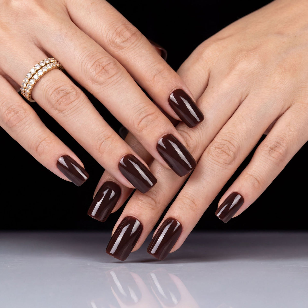 Elegant Glamour Medium Square Deep Burgundy High Shine Press On Nail Set
