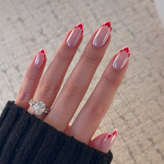 Romantic Elegance Long Almond Pink with Heart Tips Press On Nail Set