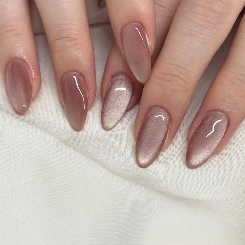 Elegant Rosewood Shimmering Long Almond Press On Nail Set in Gradient Pink Finish