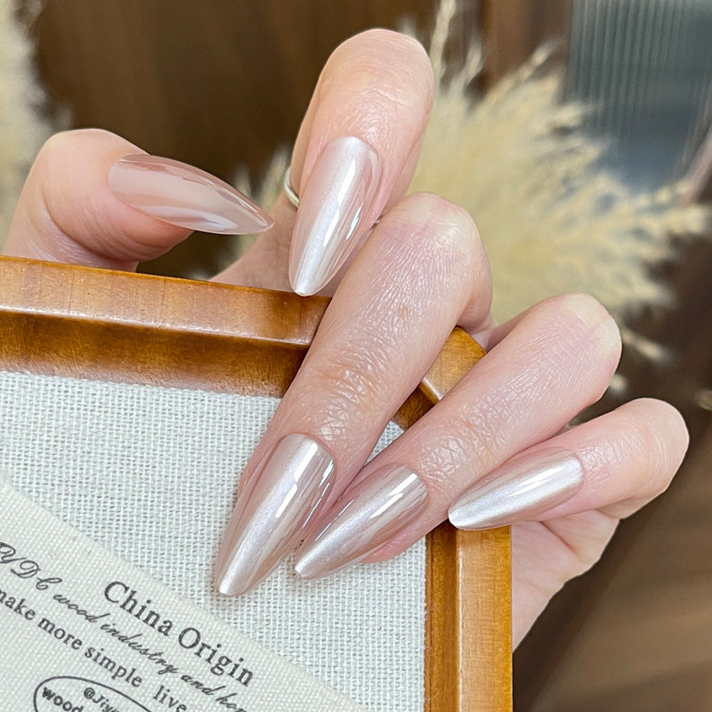 Glistening Dream Long Almond Shaped Iridescent Press On Nail Set with High Shine Finish
