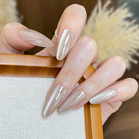 Elegant Dreamy Long Stiletto Nail Set Long Sharp Beige Glossy Finish